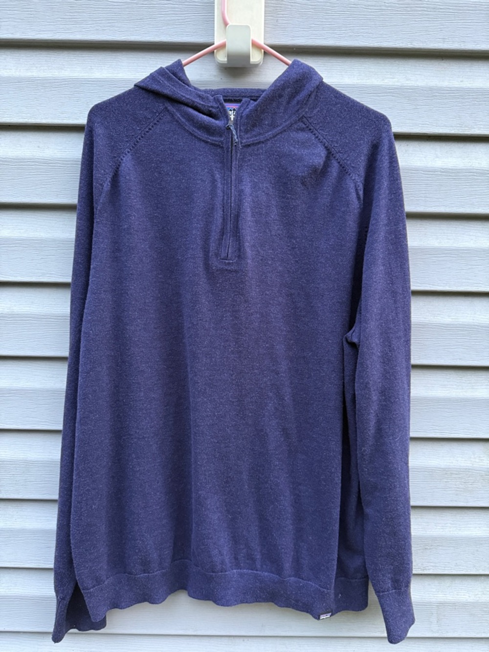 Patagonia Mens Navy Blue Knit Hooded Pullover 1/4 Zip Sweater‎ XL 53455
